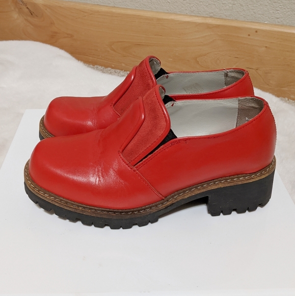 DR. SCHOLL'S Red Leather Slip On Shoes Sz 36 - Picture 2 of 11